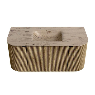 MONDIAZ KURVE-DLUX Meuble de salle de bains 100cm arrondi Gauche + Droite couleur Dusk avec 1 tiroir et 2 portes. Lavabo GRUNNE Central sans trou de robinet Arena.