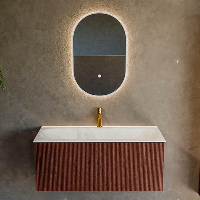 Mondiaz KURVE-DLUX Badkamermeubelset - 100x46x40cm - 1 lade - wastafel solid surface - midden - 1 kraangat - Ruby