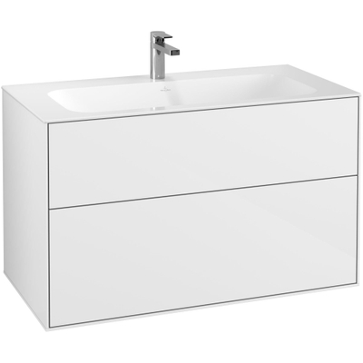 Villeroy & Boch Finion meuble de sous-lavabo - avec 2 tiroirs et 99.6x59.1x49.8cm - pour lavabo-meuble 4164 AO/A2/AB/A1 blanc brillant