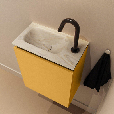 MONDIAZ TURE-DLUX Meuble toilette - 40cm - Ocher - EDEN - vasque Ostra - position gauche - 1 trou de robinet
