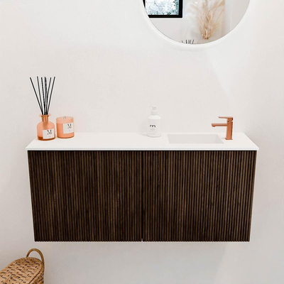 Mondiaz JOYA 90cm meuble de salle de bains - couleur Walnut - Vasque FAYE position Droite 1 trou de robinet couleur Talc.