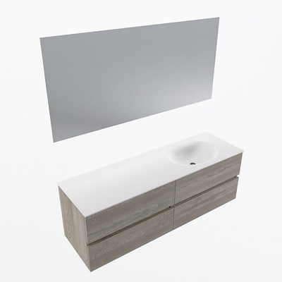 Mondiaz VICA ensemble de meuble de salle de bain - 150cm - meuble sous-vasque marron clair gris - 4 tiroirs - lavabo lune droite - 1 trou de robinet - couleur talc - miroir LED - version XL 60cm haut