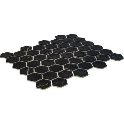 The Mosaic Factory Valencia carreau mosaïque - 27,6x32,9cm - carreau mural et de sol - Hexagone/Hexagon - Verre recyclé Nero Marble Print Mat