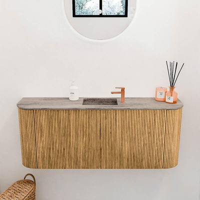 Mondiaz JOYA-DLUX 103.2cm meuble de toilette - arrondis gauche et droite couleur Chêne - Vasque FAYE position Milieu 1 trou de robinet couleur Oza