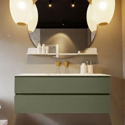 Mondiaz VICA-DLUX ensemble de meuble de salle de bain - 130cm - meuble sous-vasque armée - 2 tiroirs - lavabo encastré nuage milieu - sans trous de robinet - miroir modèle spot - version XL 60cm haut - opalo