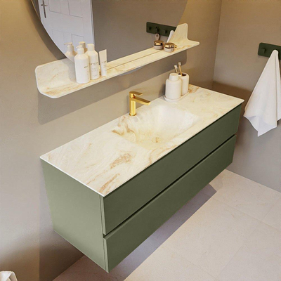 MONDIAZ VICA-DLUX Ensemble meuble de salle de bains - 130cm - meuble sous-vasque army - 2 tiroirs - lavabo encastré cloud au milieu - 1 trou de robinet - version haute 60cm - frape