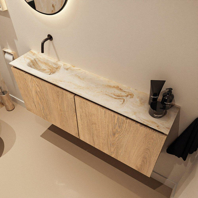 MONDIAZ TURE-DLUX meuble WC 120 cm Washed Oak. Lavabo EDEN Frappe position gauche. Sans trou de robinet.
