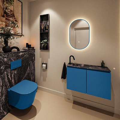 MONDIAZ TURE-DLUX Meuble de toilette 80 cm Jeans. EDEN lavabo Lava position gauche. Avec 1 trou de robinet.
