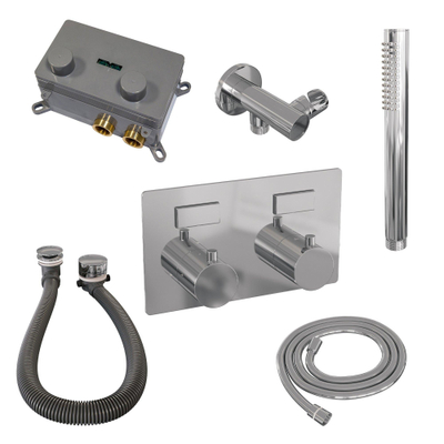 BRAUER Chrome Edition robinet de baignoire encastré thermostatique - boutons poussoirs SET 03 - combinaison de remplissage de baignoire - douchette à main barre - flexible de douche - coude de raccord mural - chrome