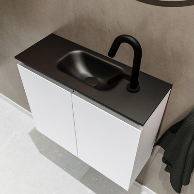 MONDIAZ TURE Fonteinset - 60x23x50cm - 1 kraangat - 2 deuren - talc mat - Wasbak midden - Solid Surface Zwart