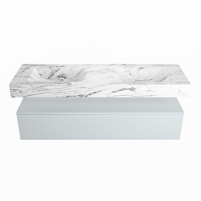 Mondiaz ALAN-DLUX Ensemble de meuble - 150cm - meuble Clay mat - 1 tiroir - Lavabo Cloud Glace suspendu - vasque Gauche et droite - 2 trous de robinet