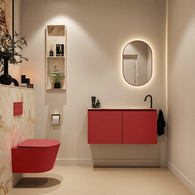 MONDIAZ TURE-DLUX Meuble toilette - 100cm - Fire - EDEN - vasque Frappe - position droite - 1 trou de robinet