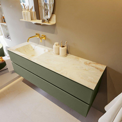 MONDIAZ VICA-DLUX Ensemble meuble de salle de bains - 150cm - meuble bas army - 2 tiroirs - lavabo encastré cloud à gauche - sans trous de robinet - version haute 60cm - frape