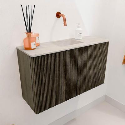 Mondiaz JOYA-DLUX 70cm meuble de salle de bains - couleur Shadow - Vasque FAYE position Milieu Sans trou de robinet couleur Ostra.