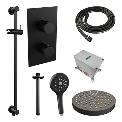 BRAUER Stripe Thermostatische Inbouw Regendouche - 3-weg - rechthoekig - SET 24 - 25cm douchekop - plafondarm - 3-standen handdouche - doucheslang - geïntegreerde glijstang - mat zwart