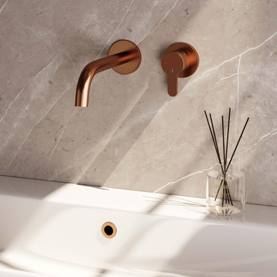BRAUER Copper Edition Wastafelmengkraan inbouw - gebogen uitloop links - hendel plat smal - inclusief inbouwdeel - model D 1 - PVD - geborsteld koper