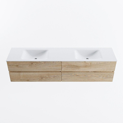 Mondiaz VICA ensemble de meuble de salle de bain - 200cm - meuble sous-vasque chêne blanchi - 4 tiroirs - lavabo nuage double - 2 trous de robinet - version haute de 60cm - talc