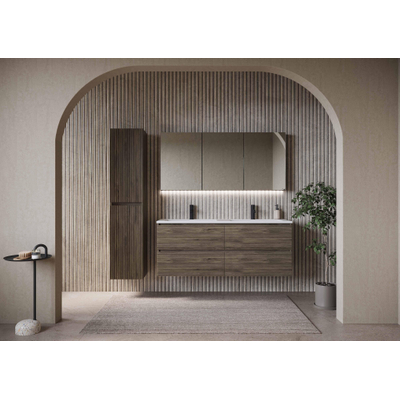 HR meubles de salle de bain Armoire Haute - 35x35x170cm - façade 3D - 2 portes - ouvrant vers la gauche - sans poignée - chêne français