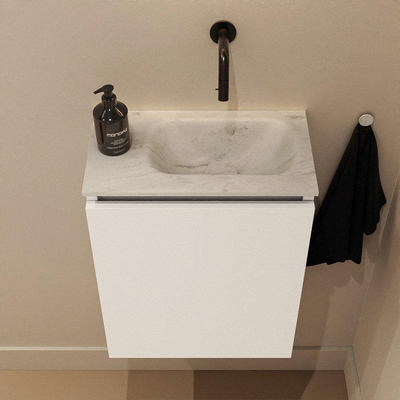 MONDIAZ TURE-DLUX Meuble de WC 40 cm Talc. EDEN lavabo Opalo position droite. Sans trou de robinet.