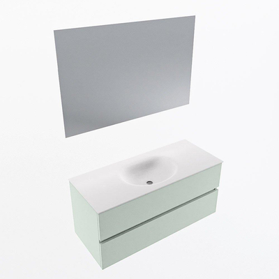 Mondiaz VICA ensemble de meuble de salle de bain - 110cm - meuble sous-vasque greey - 2 tiroirs - lavabo moon milieu - 1 trou de robinet - couleur talc - miroir LED - version XL 60cm haut