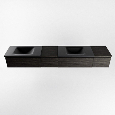 MONDIAZ BUKLA 240cm ensemble de meuble avec module 40 gauche couleur Marron Foncé avec 4 tiroirs. Lavabo CLOUD double 2 trous de robinet couleur Urban.