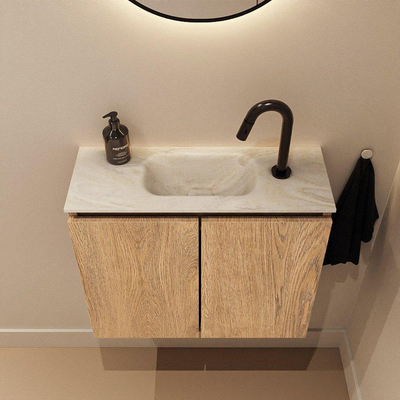 MONDIAZ TURE-DLUX meuble WC 60cm Washed Oak. Lavabo EDEN Ostra position centrale. Avec 1 trou de robinet.