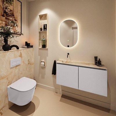 MONDIAZ TURE-DLUX meuble de toilette 100cm Cale. EDEN lavabo Frappe position gauche. Sans trou de robinet.
