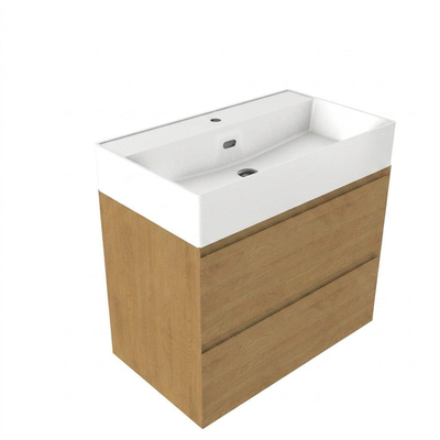 Saniclass Holz Pure Ensemble de meubles de salle de bains - 80x45x72cm - Legend lavabo en céramique blanc - 1 vasque - 1 trou de robinet - 2 tiroirs - chêne natural mat (bois)