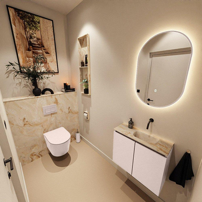 MONDIAZ TURE-DLUX Meuble toilette - 60cm - Rosee - EDEN - vasque Frappe - position droite - sans trou de robinet