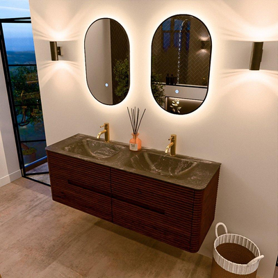 Mondiaz CIRO-DLUX Badkamermeubelset - 140x45x50cm - Solid surface wastafel Lava - 2 wasbak Dubbel - 2 kraangaten - 4 lades - Ruby