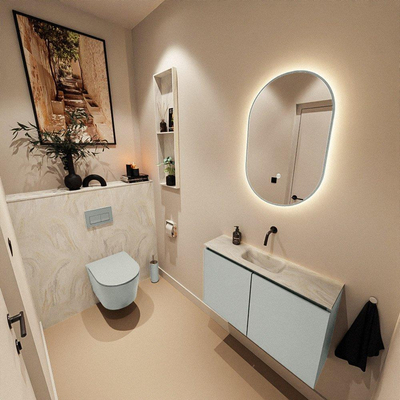 MONDIAZ TURE-DLUX Meuble toilette - 80cm - Greey - EDEN - vasque Ostra - position centrale - sans trou de robinet