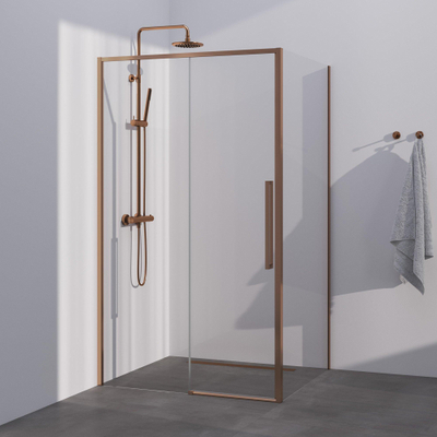 BRAUER Season cabine de douche - 120x100x200cm - porte coulissante - verre clair - réversible - revêtement de verre - Cuivre