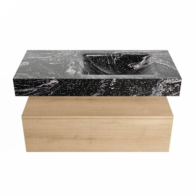 MONDIAZ ALAN - DLUX Badkamermeubelset - 100cm - onderkast - Washed Oak - 1 lade - vrijhangende wastafel - wasbak rechts - 0 kraangaten - Lava