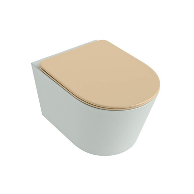Mondiaz LAVIE hangtoilet – spoelrandloos – 36 x 53 cm – met softclose zitting – Greey (lichtgroen/grijs), zitting Sand (beige)