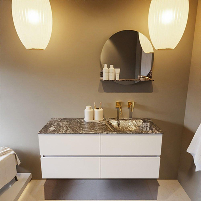 Mondiaz VICA-DLUX ensemble de meuble de salle de bain - 120cm - meuble sous lavabo talc - 4 tiroirs - lavabo encastré cloud droite - sans trous de robinet - miroir modèle spot - version XL 60cm haut - lave