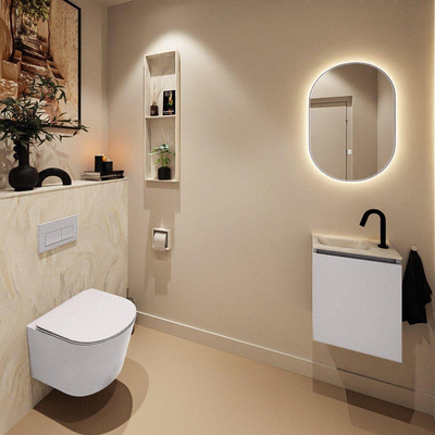 MONDIAZ TURE-DLUX Meuble toilette - 40cm - Cale - EDEN - vasque Ostra - position gauche - 1 trou de robinet