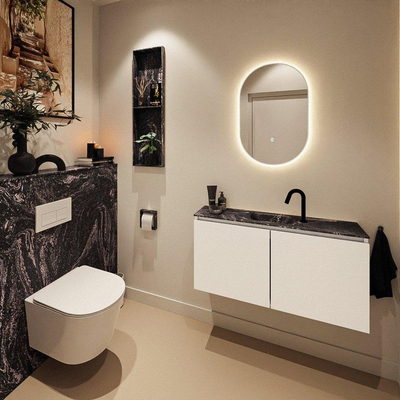 MONDIAZ TURE-DLUX Meuble toilette - 100cm - Talc - EDEN - vasque Lava - position centrale - 1 trou de robinet