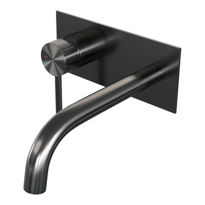 Brauer Stripe wastafelkraan - model A2 - gebogen uitloop - met afdekplaat - PVD - gunmetal