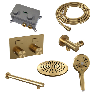 BRAUER Gold Carving inbouw regendoucheset – Ø20 cm hoofddouche – 39.4 cm rechte wandarm – vaste douchehouder