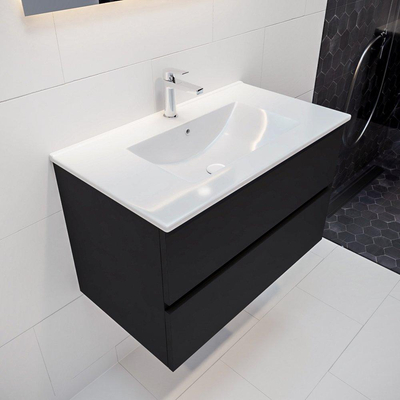 MONDIAZ VICA Badkamermeubelset - 80cm - 2 lades - wasbak Denia midden - 1 kraangat - keramiek urban