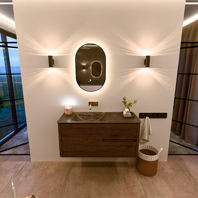 Mondiaz CIRO-DLUX Badkamermeubelset - 110x45x50cm - Solid surface wastafel Lava - 1 wasbak Links - zonder kraangaten - 2 lades - Dusk