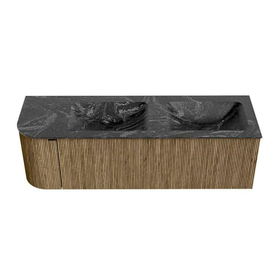 Mondiaz KURVE-DLUX Badkamermeubelset - 145x46x40cm - 1 lade - 1 deur - wastafel solid surface - dubbel / rechts - 2 kraangaten - Dusk