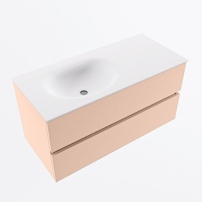 Mondiaz VICA ensemble de meuble de salle de bain - 100cm - meuble sous-vasque rosee - 2 tiroirs - lavabo moon gauche - sans trous de robinet - version haute de 60cm - talc
