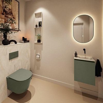 MONDIAZ TURE-DLUX Meuble toilette - 40cm - Army - EDEN - vasque Ostra - position droite - sans trou de robinet