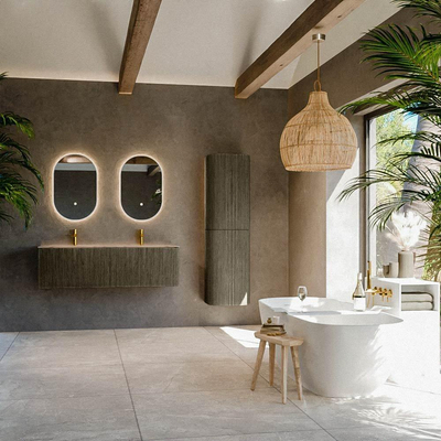 MONDIAZ KURVE-DLUX Meuble de salle de bains 140cm couleur Shadow avec 2 tiroirs et 0 portes. Lavabo STOR SMALL Double 2 trous de robinet Arena.