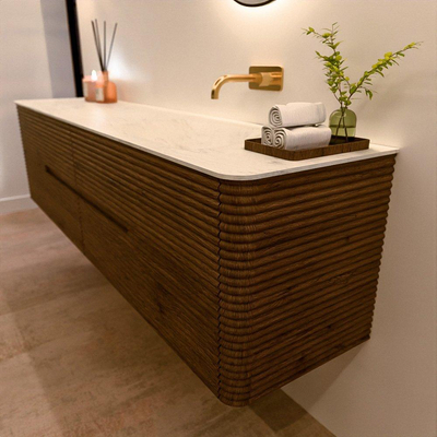 Mondiaz CIRO-DLUX Badkamermeubelset - 190x45x50cm - Solid surface wastafel Opalo - 1 wasbak Rechts - zonder kraangaten - 4 lades - Dusk