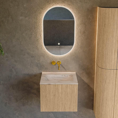 MONDIAZ KURVE-DLUX Meuble de salle de bains 50cm couleur Oak avec 1 tiroir et 0 portes. Lavabo GRUNNE Central sans trou de robinet Nata.