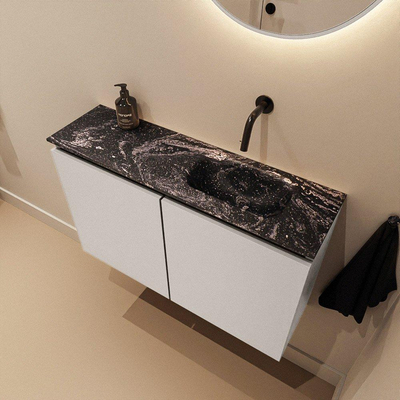 MONDIAZ TURE-DLUX Meuble toilette - 80cm - Linen - EDEN - vasque Lava - position droite - sans trou de robinet