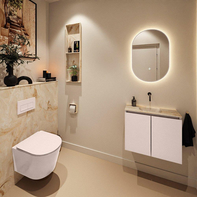 MONDIAZ TURE-DLUX Meuble toilette - 60cm - Rosee - EDEN - vasque Frappe - position centrale - sans trou de robinet