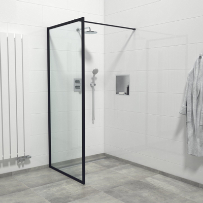 Saniclass Bellini Inloopdouche - 90x200cm - veiligheidsglas - mat zwarte lijst rondom - anti kalk SHOWROOMMODEL